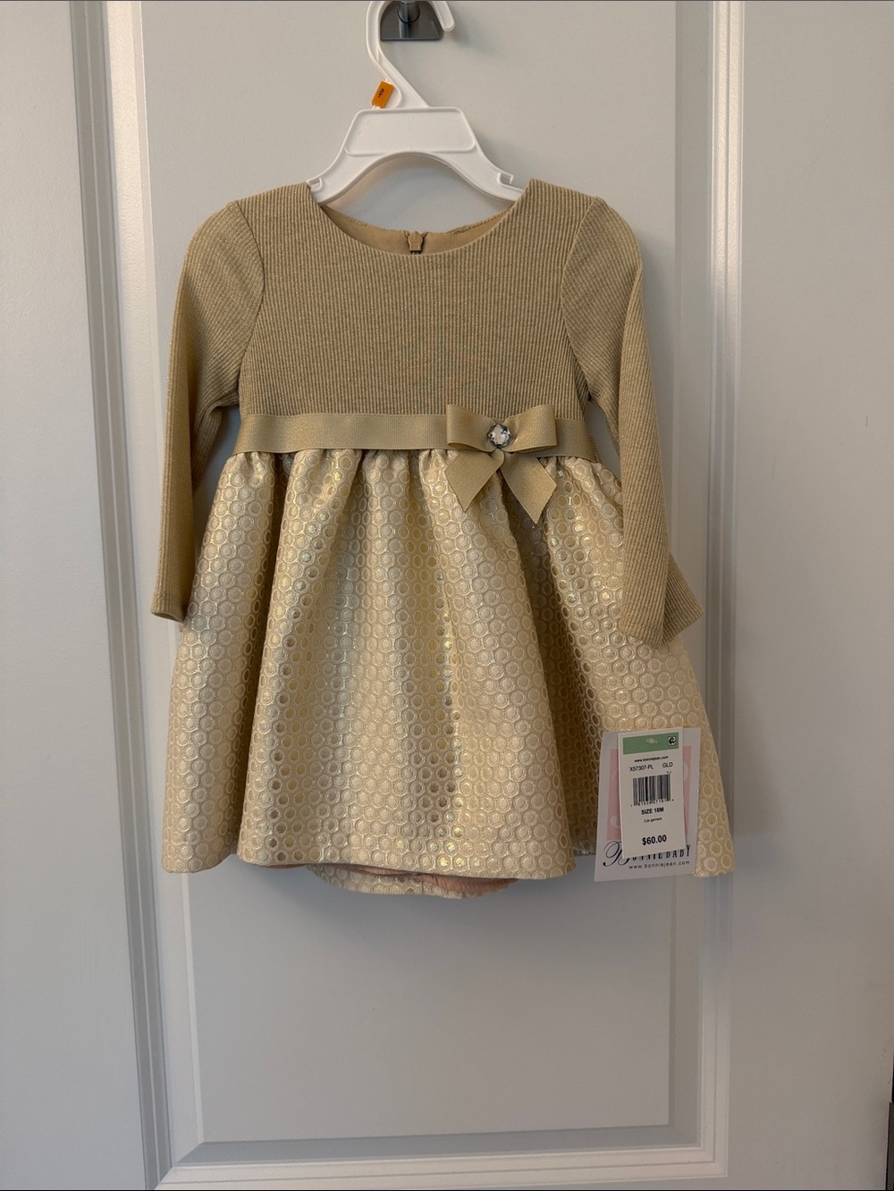 Girls Gold Dress with Bow